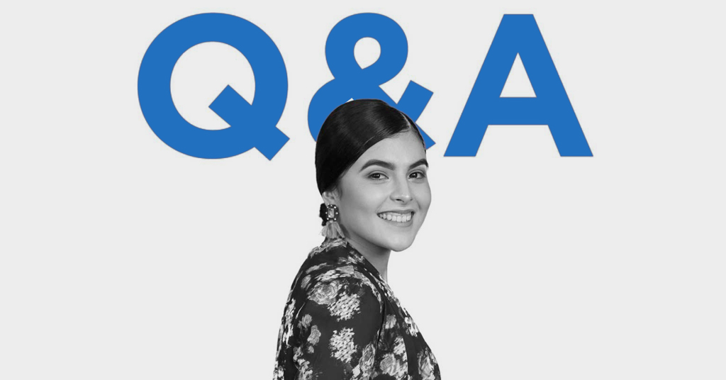 Featured is a black and white portrait of Raquel Pérez, a Charles Butt Scholar Alum, set against the letters "Q&A."