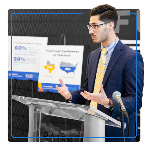 Max Rombado presents the 2020 Texas Education Poll finding at this inaugural press release event.