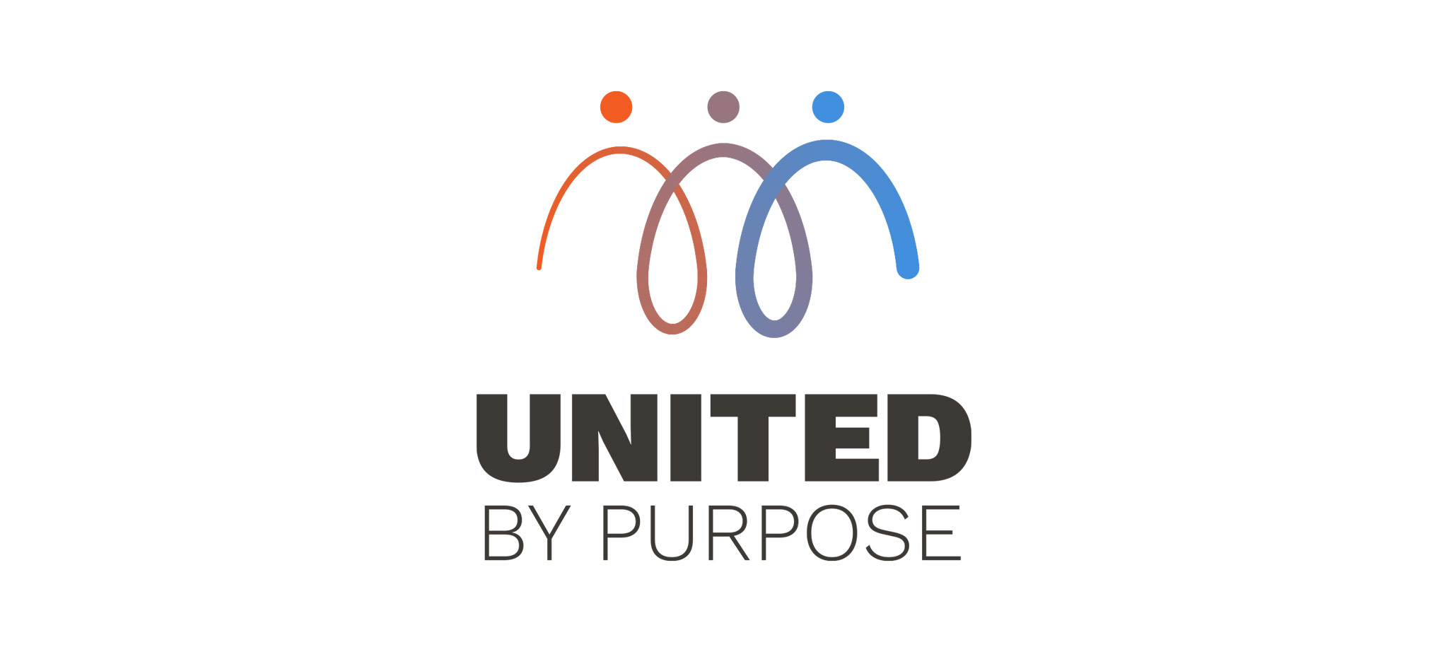The logo reads "United by purpose" and includes abstract line art representing people linked arm-in-arm.