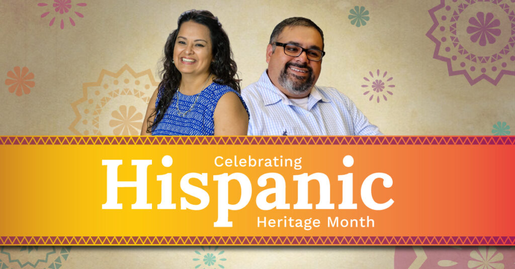 Graphic honoring Hispanic Heritage Month, featuring Sabina Landeros and Gilberto Lara.