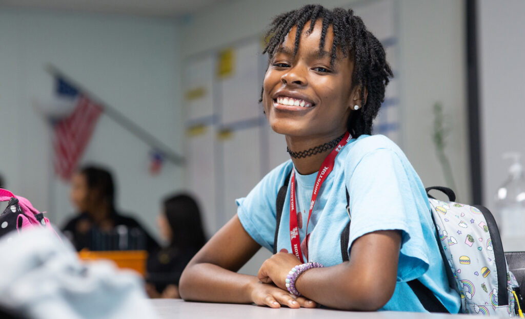 A portrait of Pharen an 8th grade student at KIPP Liberation College Preparatory Middle School