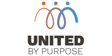 The logo reads "United by purpose" and includes abstract line art representing people linked arm-in-arm.