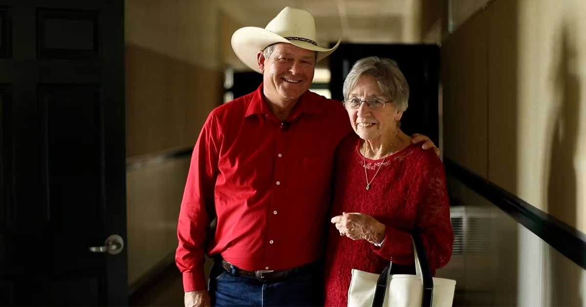 Mark Jones, Hays County Commissioner, poses with his first grade teacher Sybil Ellison who had in class over 50 years ago