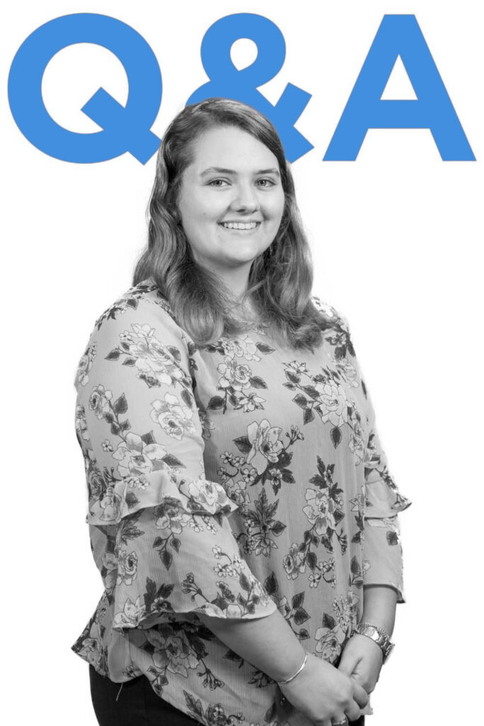 Featured is a black and white portrait of Christen Smajstrla, a Charles Butt Scholar Alum, set against the letters "Q&A."
