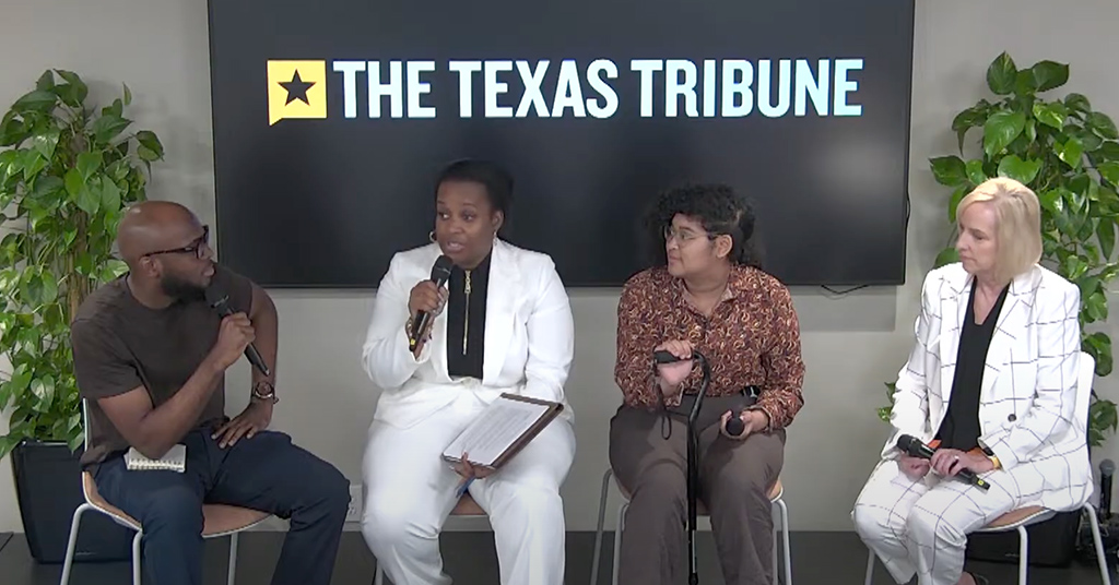 Jaden Edison, Texas Tribune education reporter, moderates a three person panel